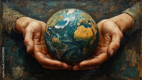 Fototapeta Naklejka Na Ścianę i Meble -  hands holding globe symbolizing care for the earth