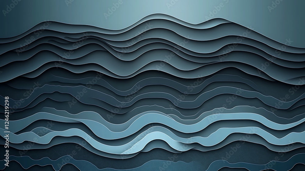 Fototapeta premium Abstract wavy layers, blue tones, background texture, design
