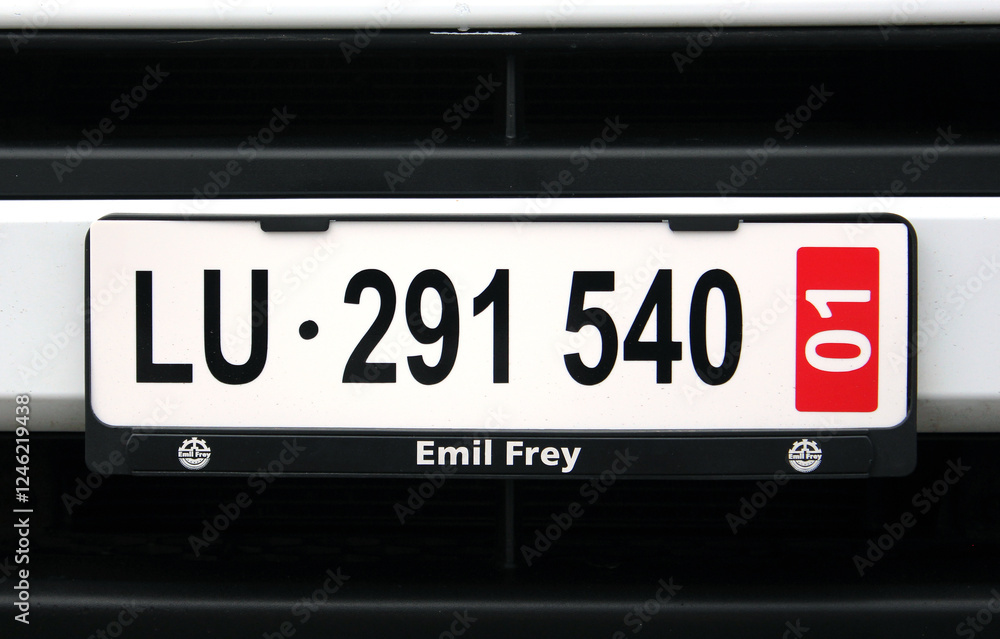 Swiss car license plate. Swiss car number. Swiss car license plate vehicle registration sign. White european car number plate. Swiss car license plate. Swiss car number. Swiss car license plate vehicle registration sign. White european car number plate.