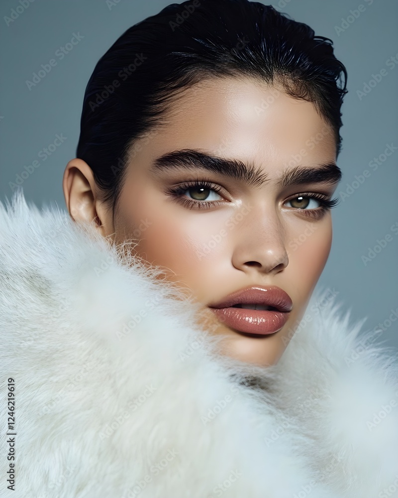 Fashion editorial portrait of European model in luxurious, modern outfit. Sexy elegant portrait of young beautiful woman, Young fashionable woman in winter coat, Close up of woman wearing fur jacket, Fashion editorial portrait of European model in luxurious, modern outfit. Sexy elegant portrait of young beautiful woman, Young fashionable woman in winter coat, Close up of woman wearing fur jacket,