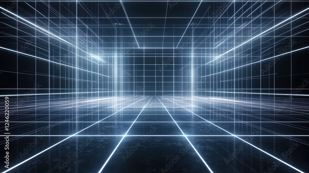 3D Wireframe Blue Neon Background 3D Wireframe Blue Neon Background