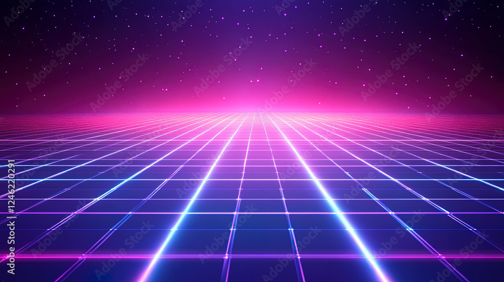 3D Wireframe Blue Neon Background