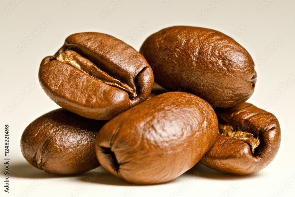 Fototapeta premium Richly Textured Roasted Coffee Beans Isolated on a White Background Illustrate the Essence of Minimalist Coffee Art