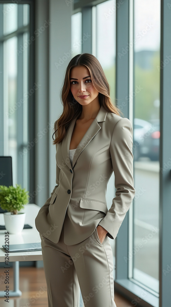 Confident businesswoman posing in a modern office setting during the day Confident businesswoman posing in a modern office setting during the day