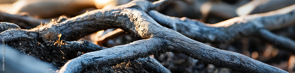 Close-up of Intertwined Charred Tree Roots and Branches Close-up of Intertwined Charred Tree Roots and Branches