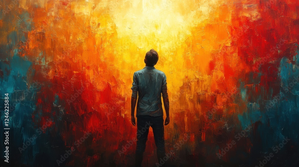 Fototapeta premium in worship man in worship on the background of color splashes