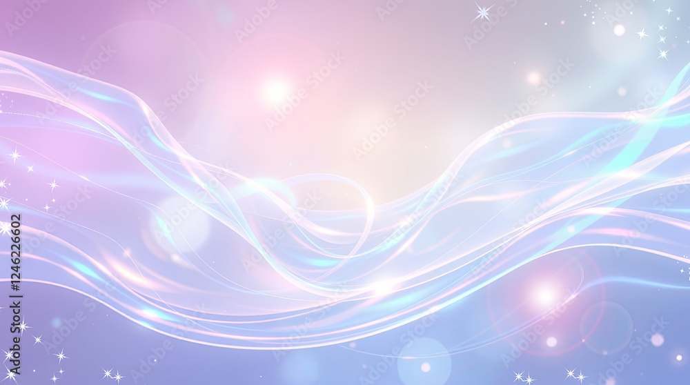 Soft pastel colors create a dreamy atmosphere as wispy, luminous swirls dance against a backdrop of shimmering lights. Delicate glowing background. Flying hovering silk transparent fabric Soft pastel colors create a dreamy atmosphere as wispy, luminous swirls dance against a backdrop of shimmering lights. Delicate glowing background. Flying hovering silk transparent fabric