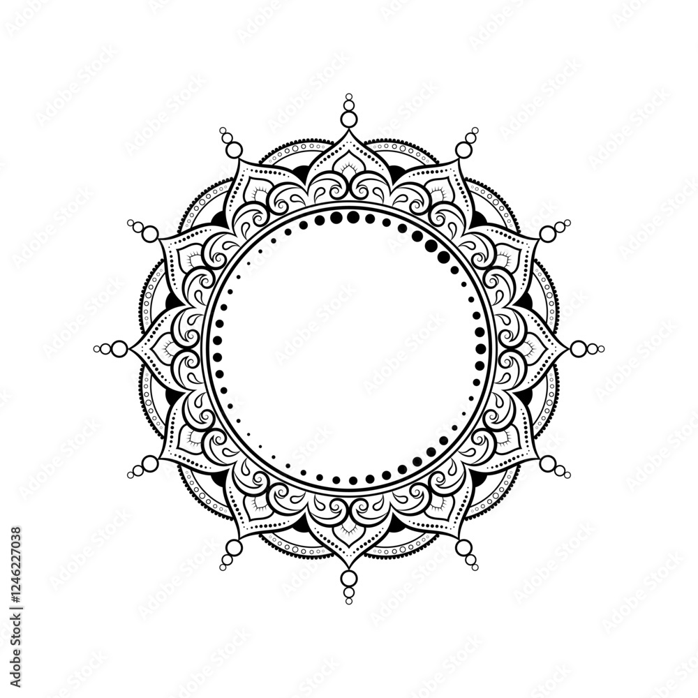 Elegant black and white mandala frame design. Elegant black and white mandala frame design.