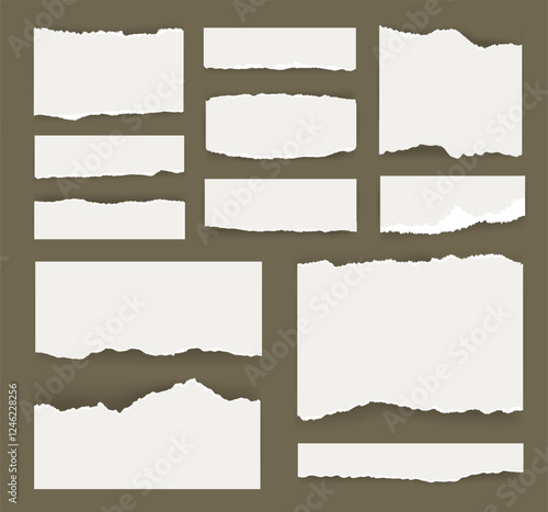 Set of torn papers on old background, realistic vector illustration