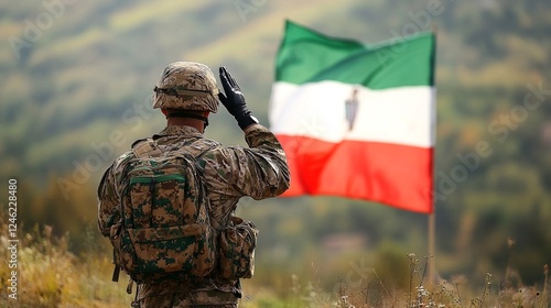 Wallpaper Mural a soldier saluting in front of an italian flag. Torontodigital.ca