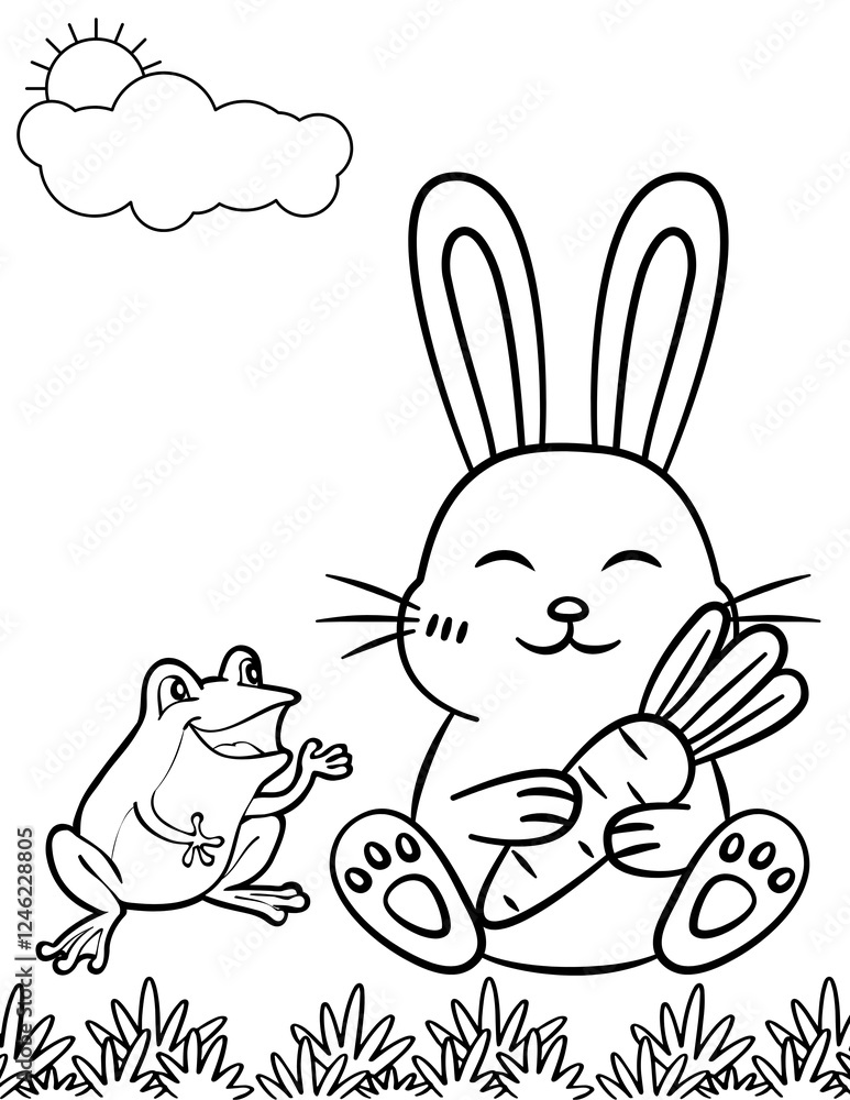 Obraz premium Children's coloring book with a rabbit and a frog.