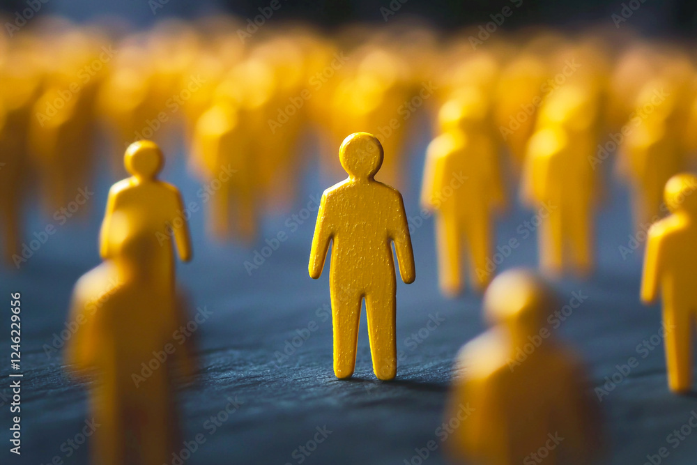 Human resources concept with a yellow-themed background, featuring a professional man representing management, team coordination, and employee training