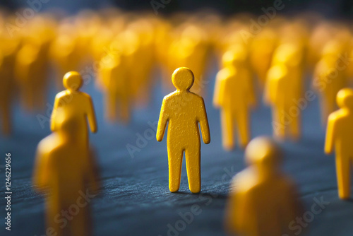 Obraz na płótnie Human resources concept with a yellow-themed background, featuring a professional man representing management, team coordination, and employee training w salonie