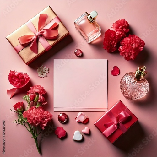 Gift and flower around the love card.