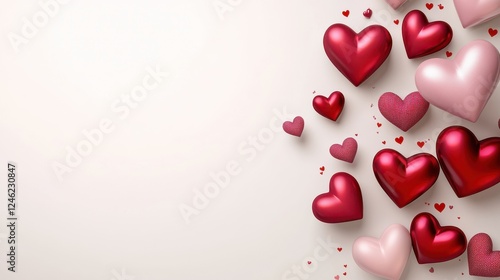 high quality, Valentine's day background with red and pink hearts on white background
