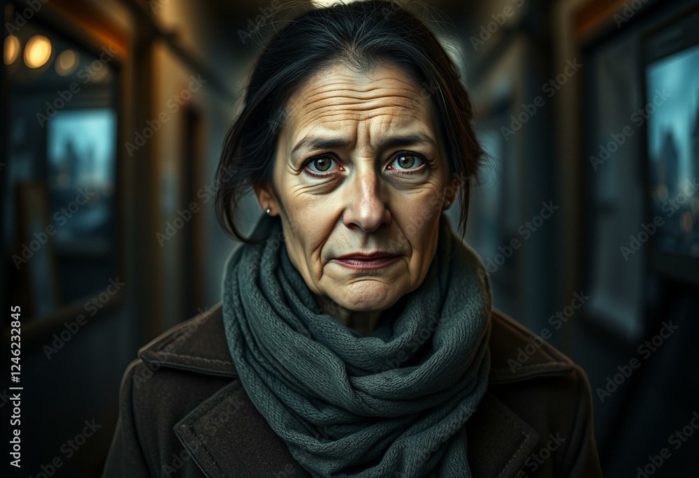 A poor woman standing in a dimly lit alleyway A poor woman standing in a dimly lit alleyway