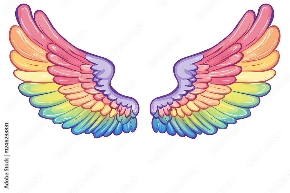 Obraz premium Colorful, stylized wings with a gradient of pastel colors, often used for artistic designs.