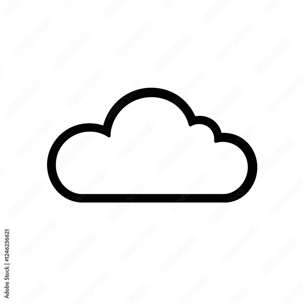 PNG cut out isolated background. A minimalistic black and white cloud icon with a simple outline design. PNG cut out isolated background. A minimalistic black and white cloud icon with a simple outline design.