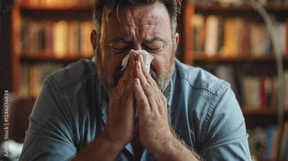 This middle-aged man sits in a library, deeply reflecting on his emotions during therapy. This middle-aged man sits in a library, deeply reflecting on his emotions during therapy.