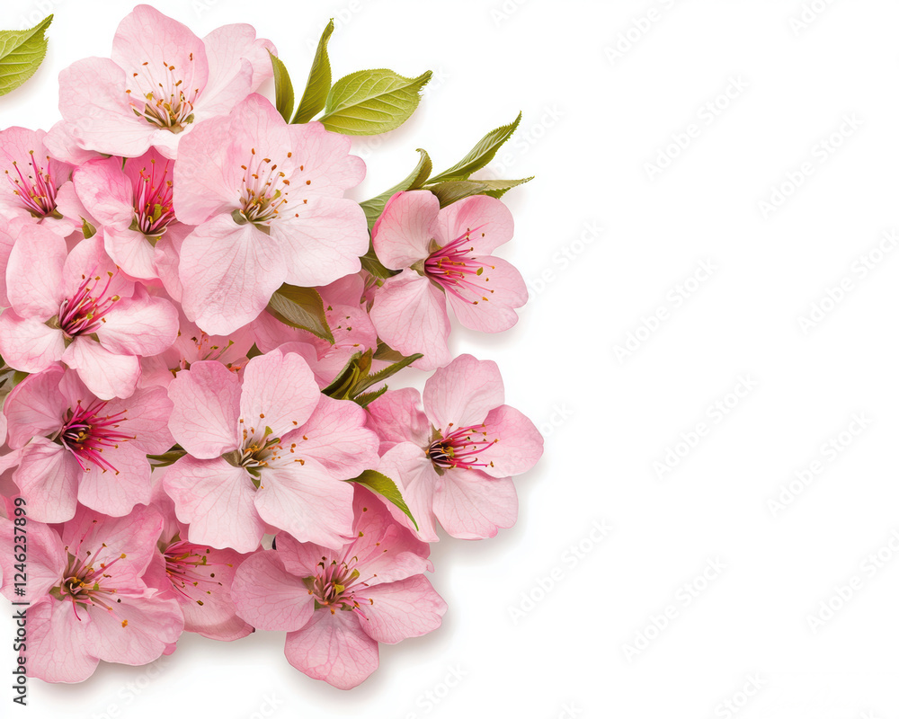 A vibrant cluster of pink blossoms with delicate petals and green leaves, symbolizing spring and beauty. A vibrant cluster of pink blossoms with delicate petals and green leaves, symbolizing spring and beauty.