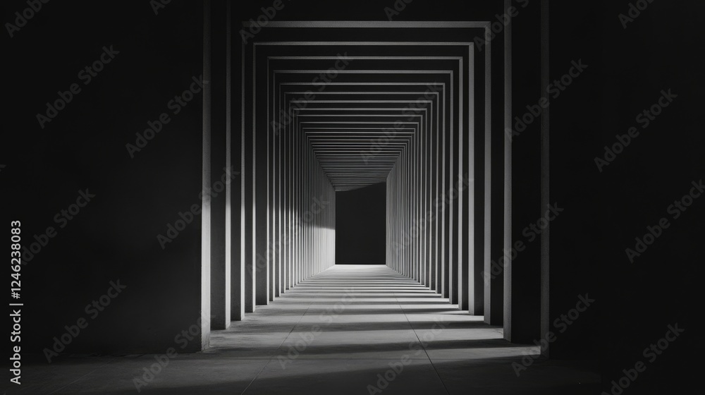 Obraz premium Futuristic perspective grid box. Abstract wireframe with white grid line on black background. Virtual reality landscape in 80s 90s digital style. Vector illustration.
