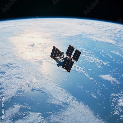Photography of a remote sensing CubeSat 6U in space, low orbit, Earth