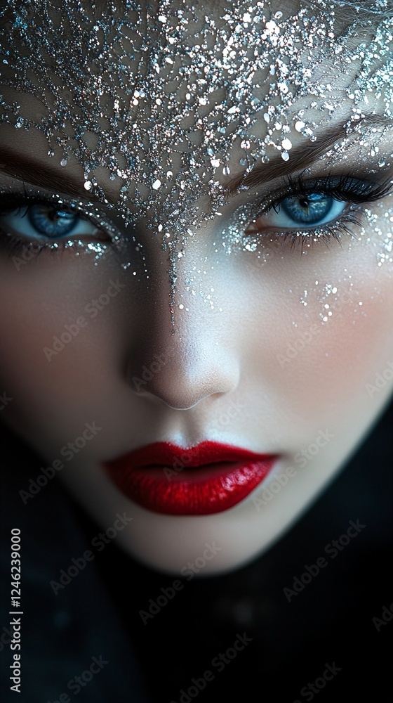 Fototapeta premium A close-up of a woman's face with glitter and makeup.