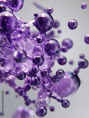 Photo of liquid molecules in purple shades, abstract composition