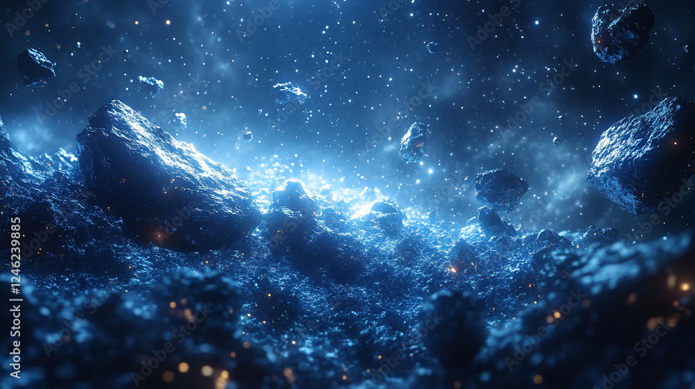 Stunning Blue Nebula Space Rocks Cosmic Asteroid Field Digital Art Dark Dust Stars Night Image Stunning Blue Nebula Space Rocks Cosmic Asteroid Field Digital Art Dark Dust Stars Night Image