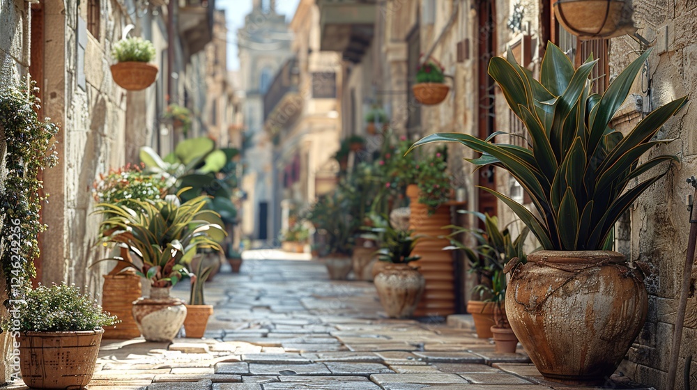 Fototapeta premium A quiet alleyway lined with old buildings in HD HD 8K wallpaper Photographic Image