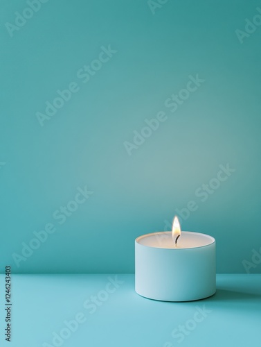 Wallpaper Mural Sky Blue background with white thin wax candle with a small lit flame for funeral grief death dead sad emotion with copy space texture for display products Torontodigital.ca