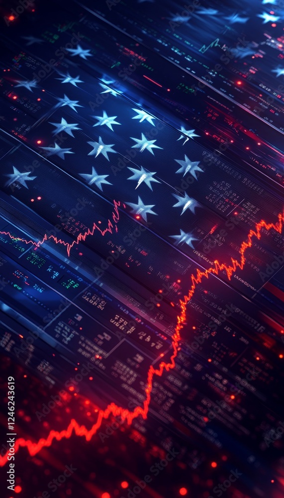 Obraz premium American Flag with Stock Market Chart A Vibrant Illustration of US Economy and Finance