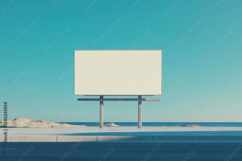 Obraz premium Empty Billboard by the Ocean Shore, Ready for Customization