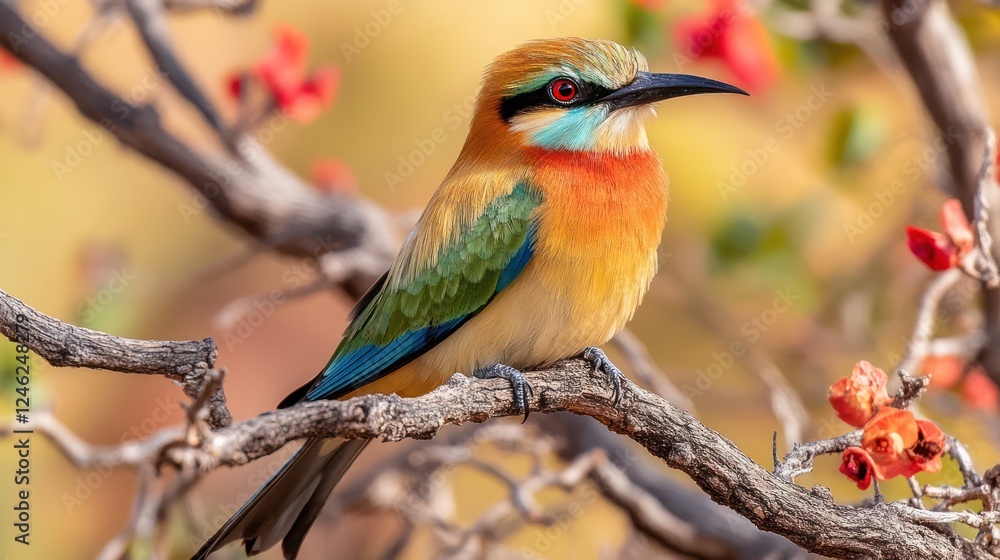 Obraz premium Colorful bird perched on a branch.