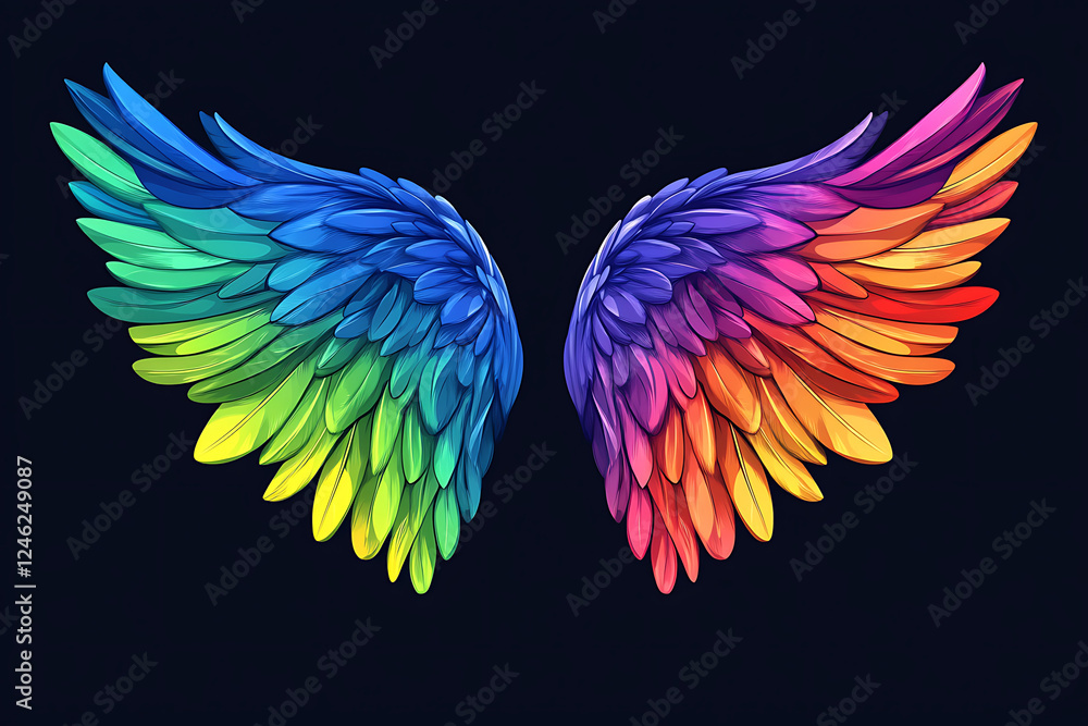 Fototapeta premium Colorful, stylized wings with a gradient design, symbolizing freedom and creativity.