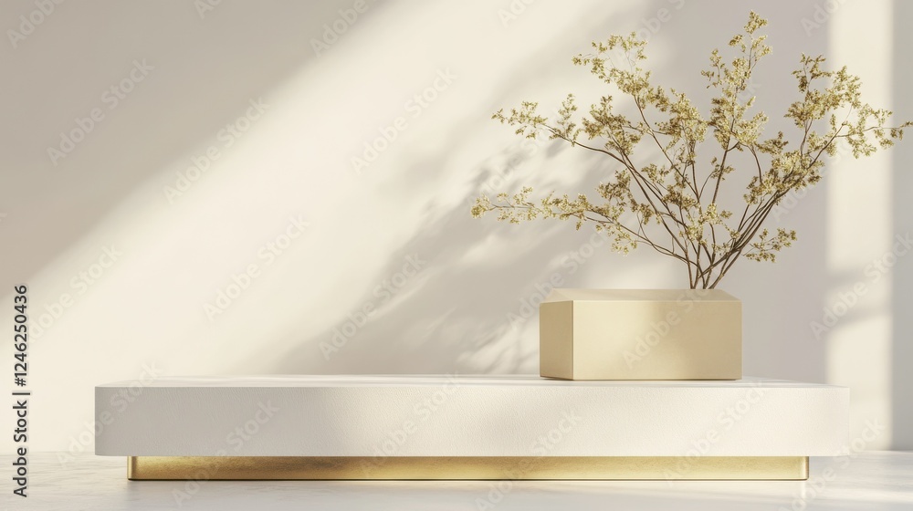 Obraz premium Empty podium or pedestal showcased on a white background featuring a box stand concept Blank product display shelf as a backdrop 3D rendering