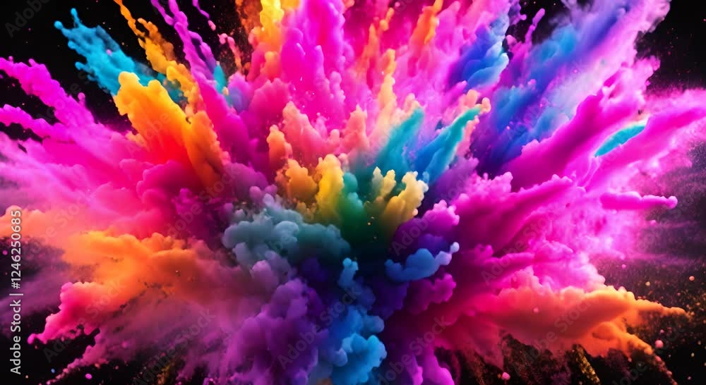 Explosion of bright colorful paint on black background burst of multicolored powder abstract pattern of colored dust splash Video 4K Explosion of bright colorful paint on black background burst of multicolored powder abstract pattern of colored dust splash Video 4K