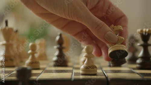 Chess Player Moving Knight Piece Strategically