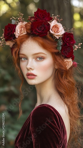 Wallpaper Mural A woman with red hair and roses on her head. Torontodigital.ca