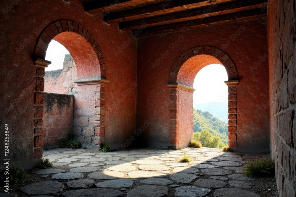 Naklejka premium Un rayo fulgura en el techo de un antiguo castillo, rayo, castillo