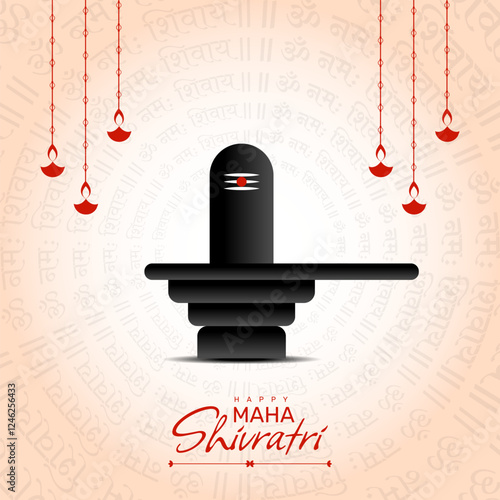 Maha shivratri hindu festival traditional background with shivling and mantra