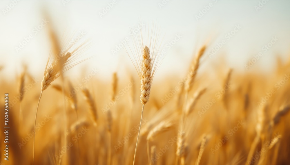 Golden wheat field at summer sunset with selective focus creates warmth Golden wheat field at summer sunset with selective focus creates warmth