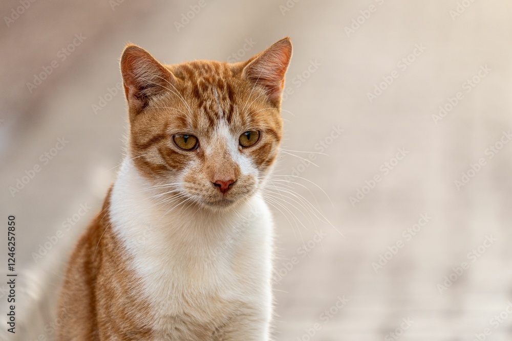 Close-up of a ginger and white cat with a blurred background in Rabat, Morocco Close-up of a ginger and white cat with a blurred background in Rabat, Morocco
