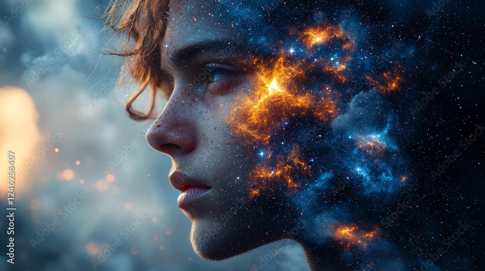 Celestial Face Immersed in the Cosmic Splendor of the Night Sky Celestial Face Immersed in the Cosmic Splendor of the Night Sky