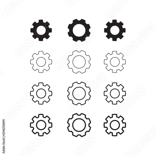 Black settings icon set. Cogwheel symbol template. Gear wheel vector linear icon for use in any purpose