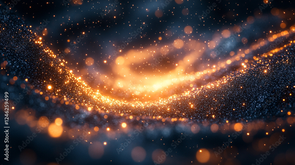 Naklejka premium Abstract Dark Blue Gold Glitter Sparkle Background Texture art wave glow light shiny style design 