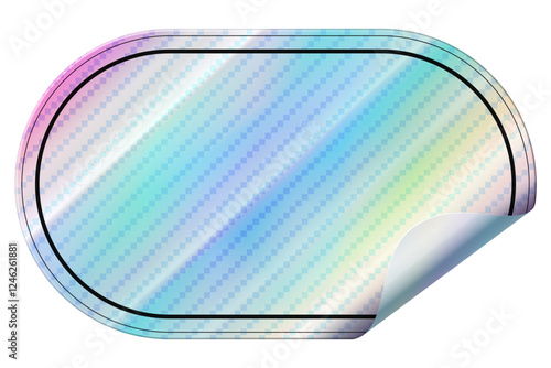 Rounded rectangle shape colorful hologram sticker peeling