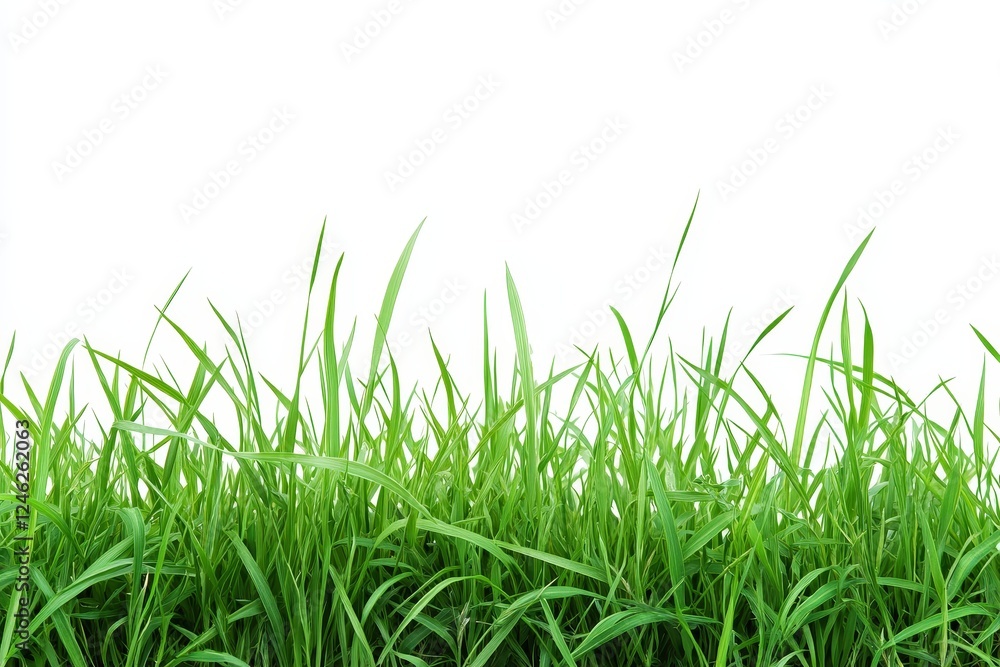 Lush green grass border, isolated, white background, nature Lush green grass border, isolated, white background, nature