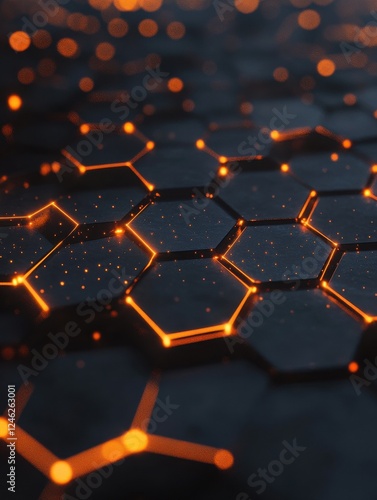 hexagonally shaped tech background rendering network connection dark design