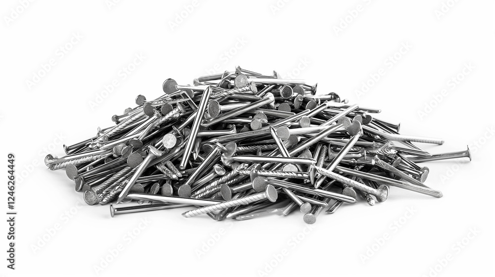 Pile of Metal Nails on a White Background Pile of Metal Nails on a White Background